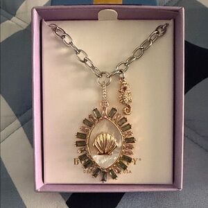 Gold and Silver Shell Pendant Necklace with Seahorse Charm